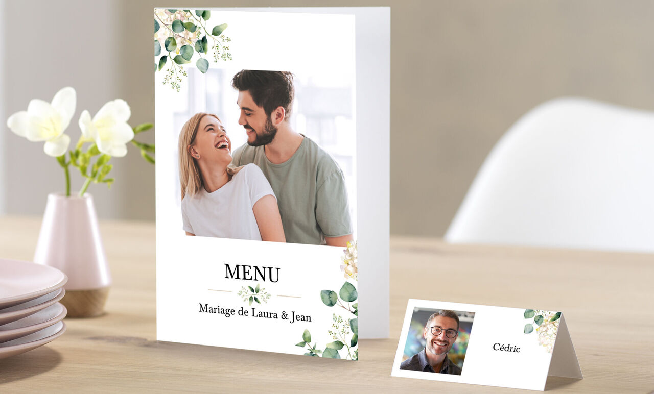 Menu et carte de table de mariage personnalisée