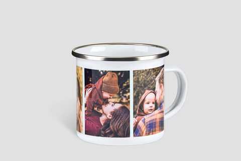 Tasse en émail personnalisée avec plusieurs photos de parents avec leur enfant