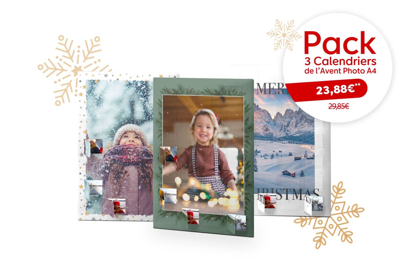 Pack 3 calendriers de l'Avent avec poster photos