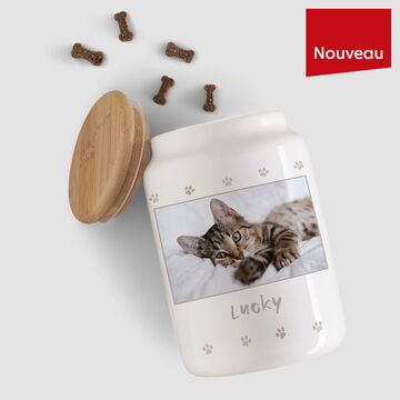 Boîte à friandise personnalisée avec la photo d'un chat nommé Lucky