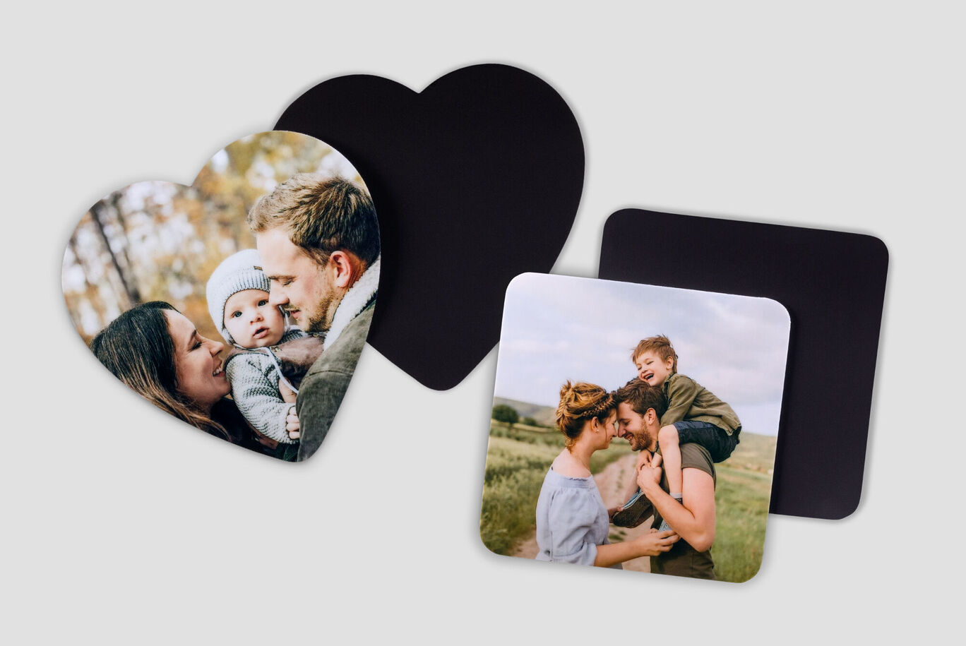 Trois magnets photo créatifs avec des motifs et formes variés
