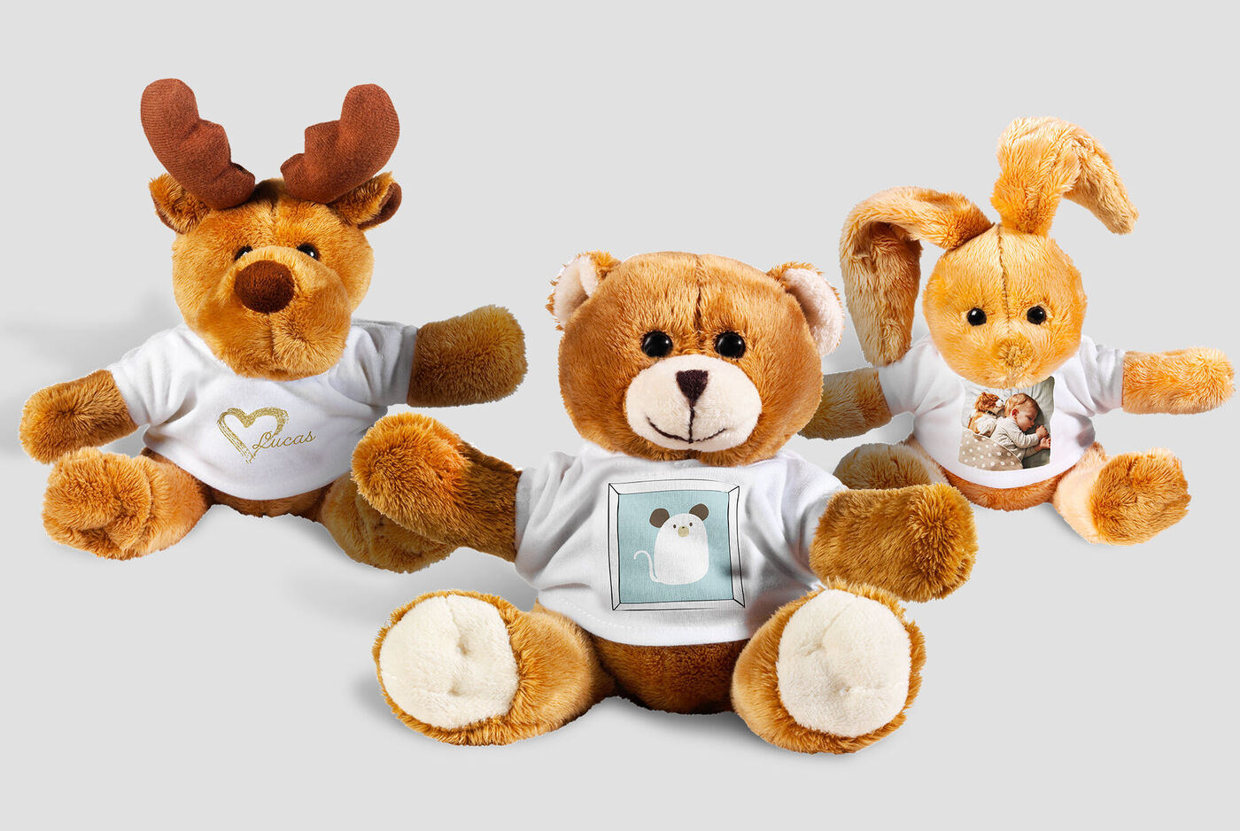 3 adorables peluches personnalisées avec des jolis designs