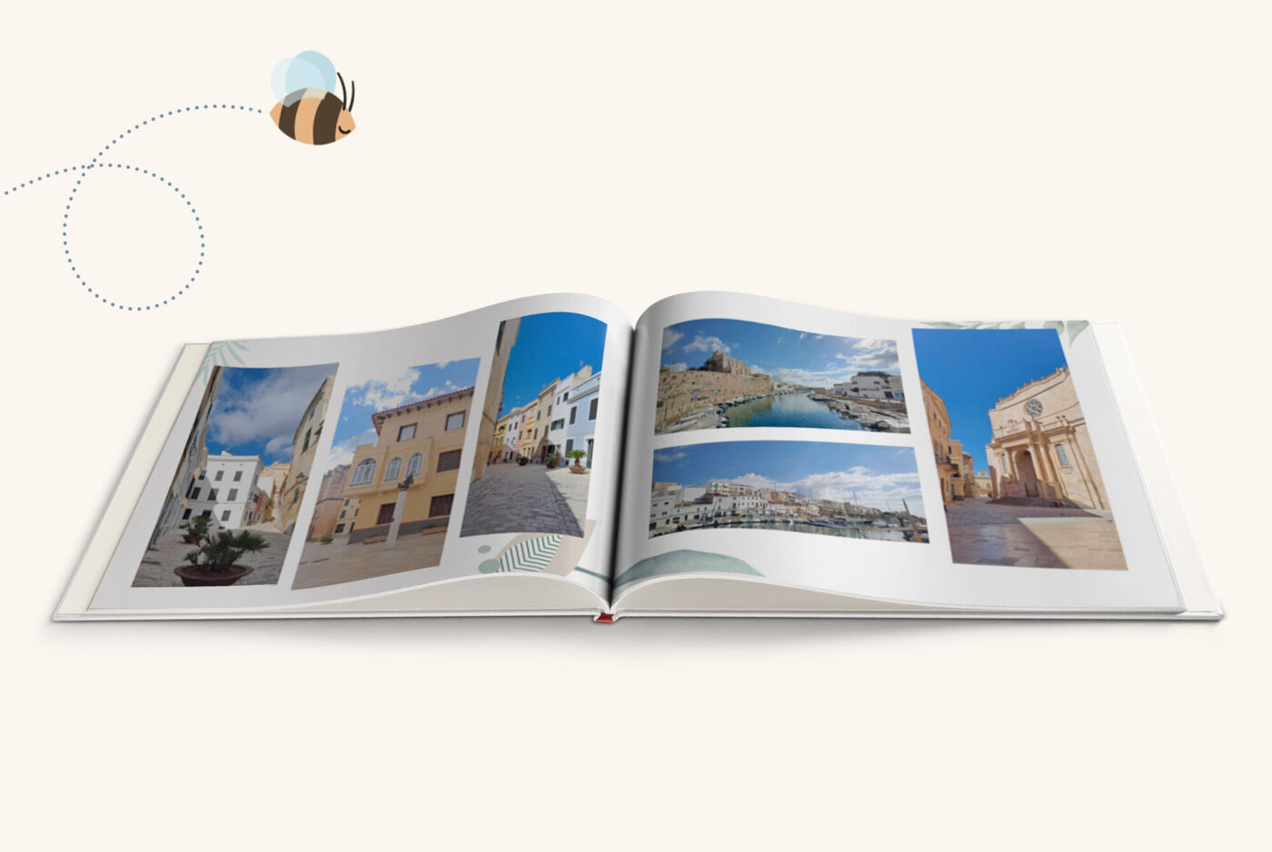 Livre photo ouvert avec pages illustrées