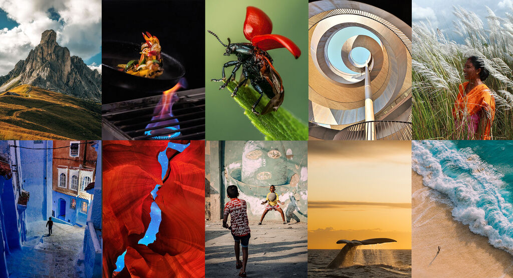 Collage de différentes photographies, y compris nature, personnes et œuvres d'art