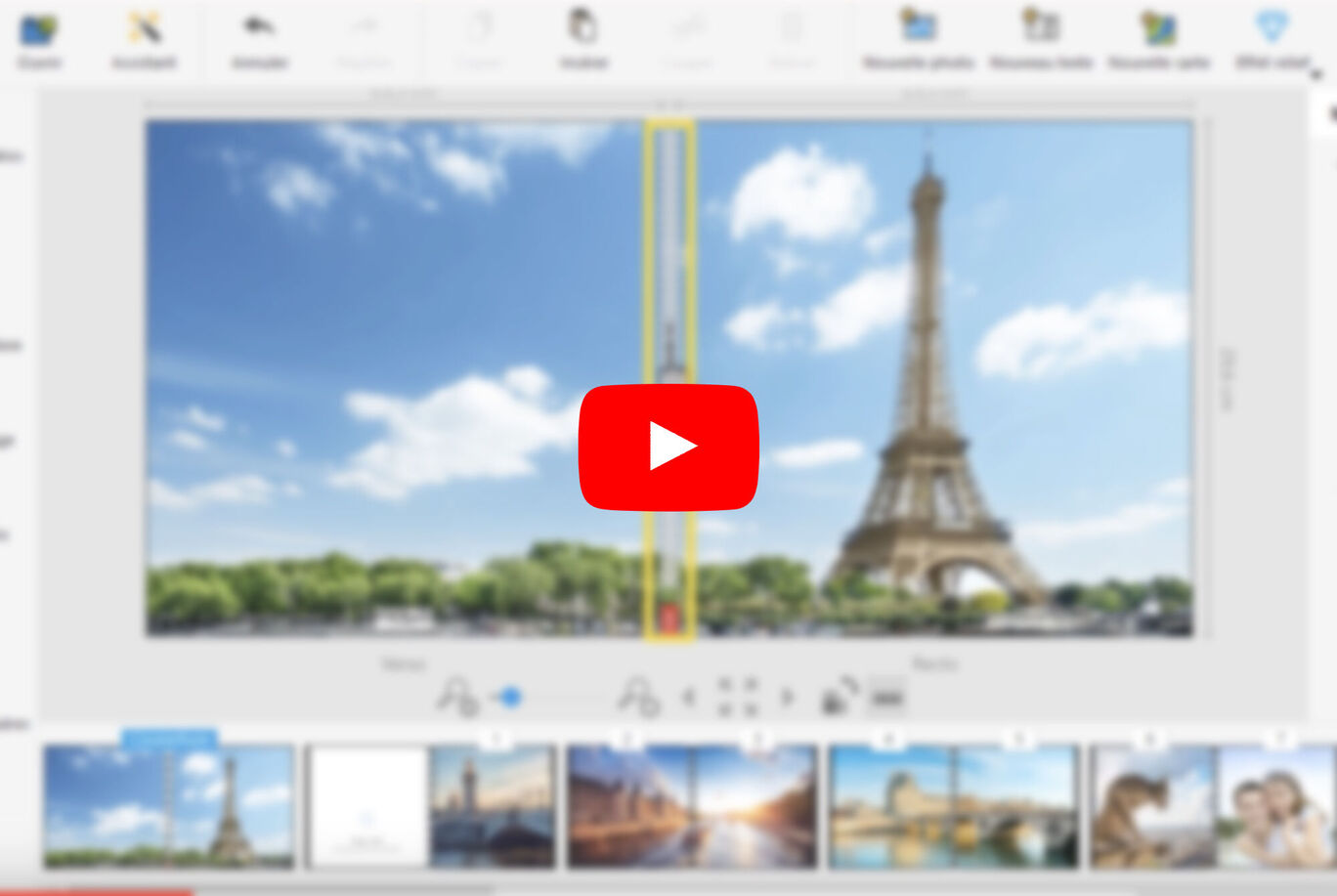Capture d'écran d'une application avec la Tour Eiffel et le symbole de lecture