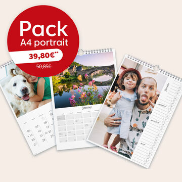 Pack 3 calendriers photo muraux A4 portrait avec une offre à 39,80 € au lieu de 50,85 €
