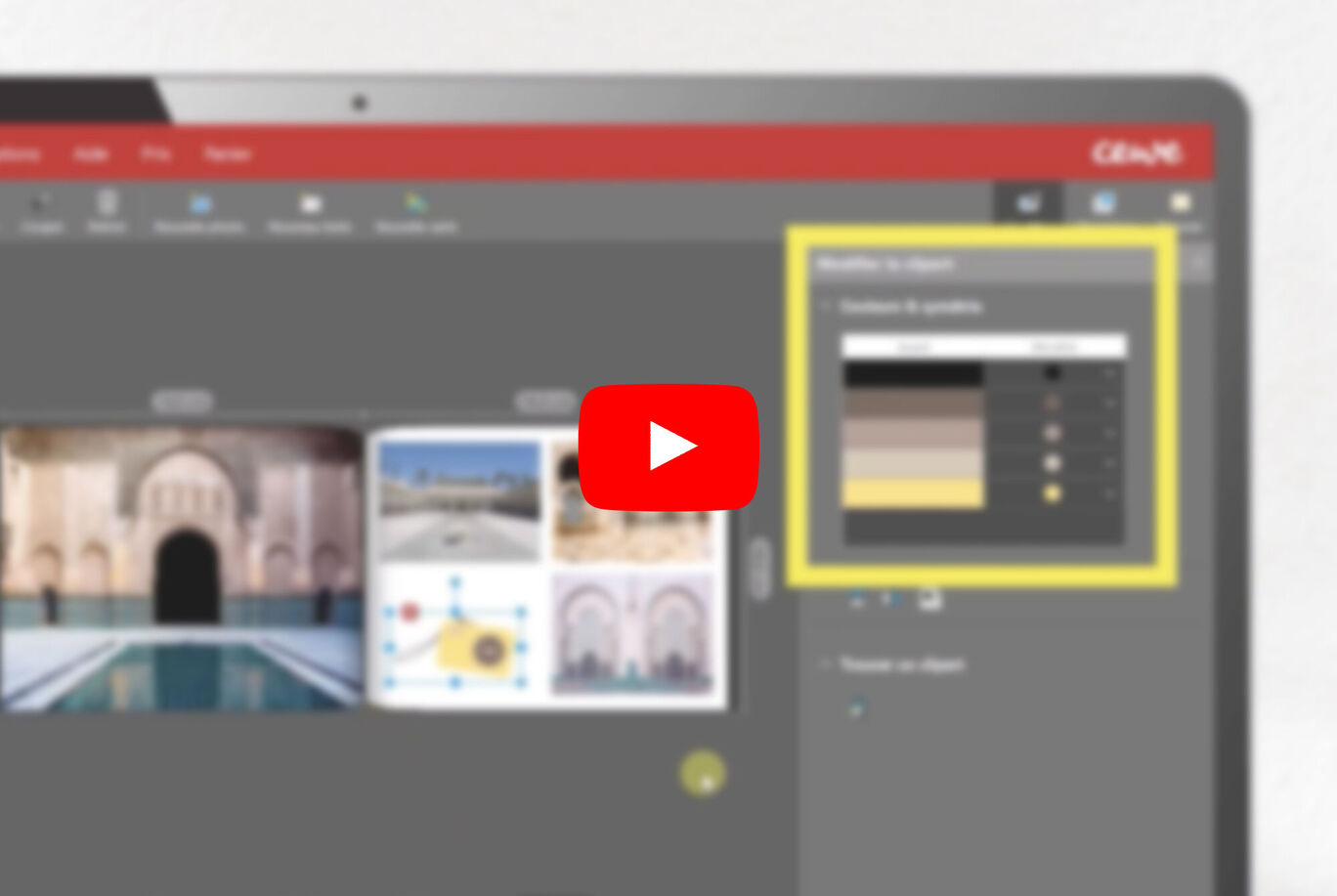 Une capture d'écran du logiciel CEWE montrant les options de couleur pour un album photo.