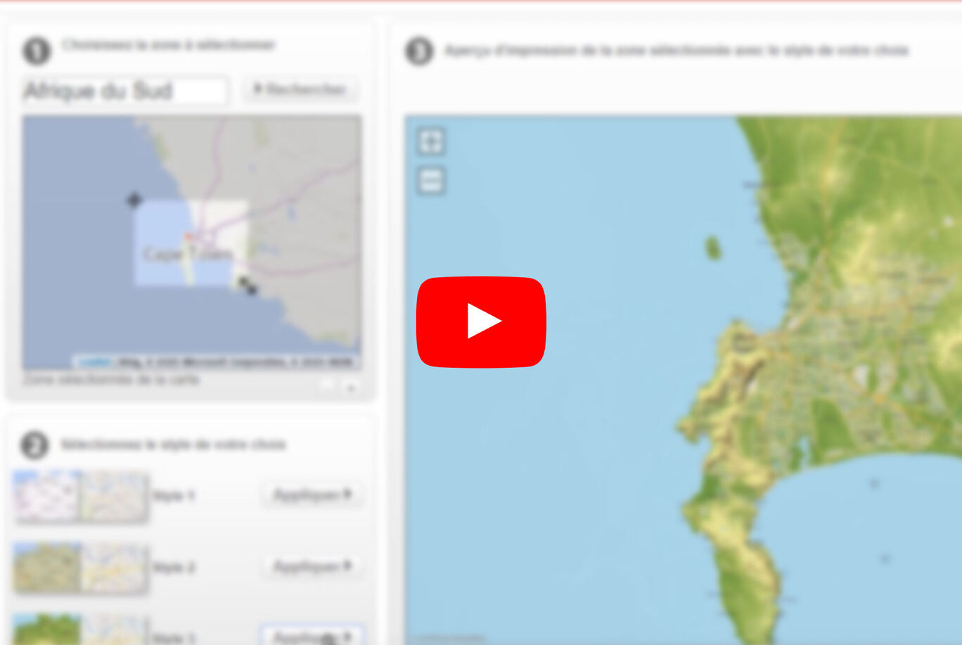 Carte interactive de Cape Town avec un symbole vidéo.