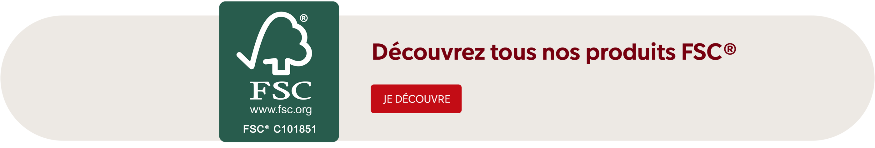 Logo FSC avec un arbre vert et un bouton rouge pour des produits