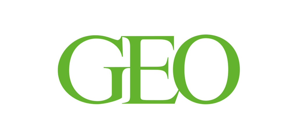 Le logo de GEO, en vert avec de grandes lettres, évoque la joie de vivre et l'exploration
