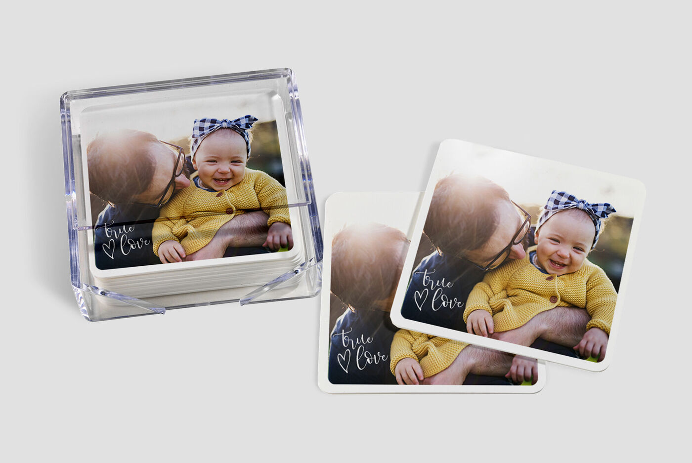 Dessous de verre personnalisés avec la photo d'un père et sa fille