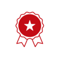 Badge rouge avec étoile et deux bandes