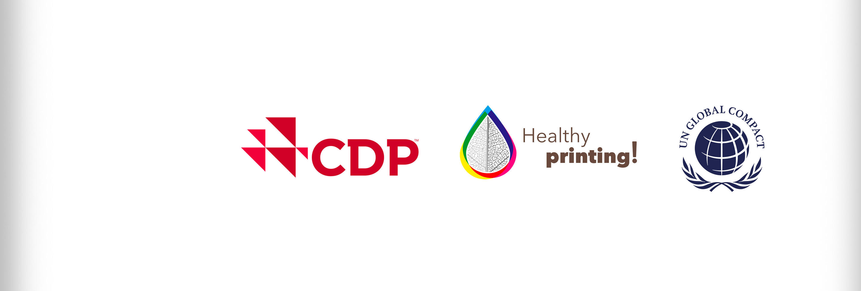 Logos CDP, Healthy Printing et UN Global Compact sur fond blanc.