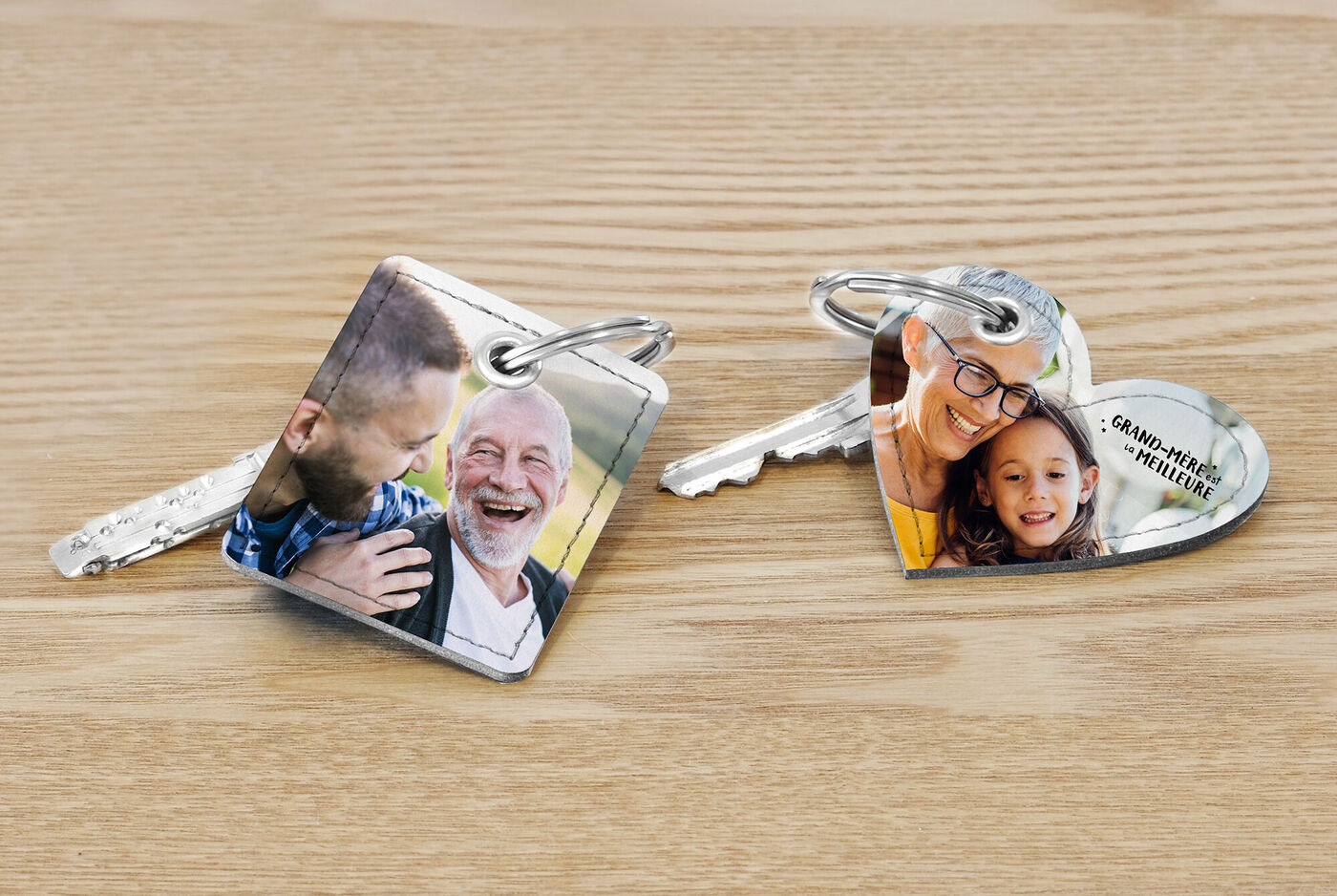 Superbes porte-clés avec photos individuelles et en forme de cœur