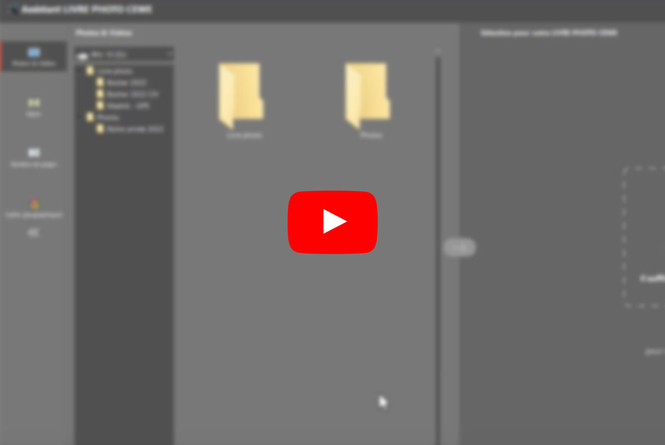 Capture d'écran du logiciel CEWE Fotowelt avec le bouton de lecture vidéo en surbrillance