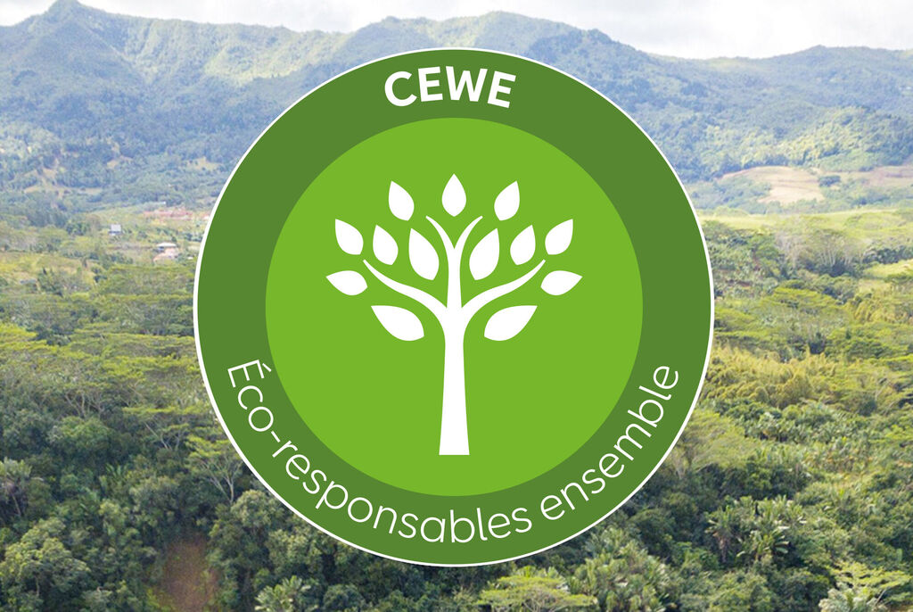 Logo de CEWE avec un arbre stylisé, symbole d'écologie.