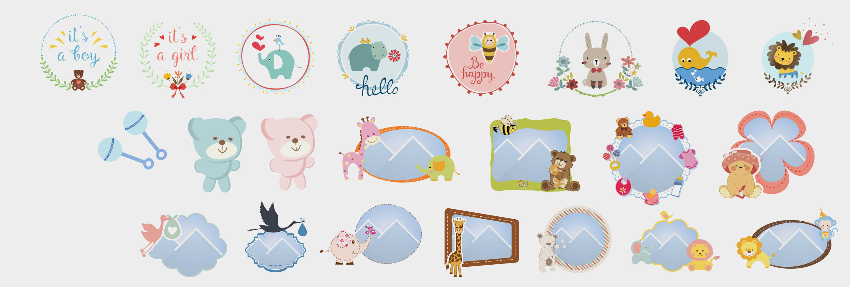 Cliparts et motifs pour illustrer un album photo de naissance