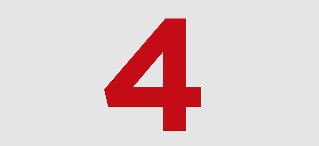 Le numéro 4 en rouge vif sur un fond gris.