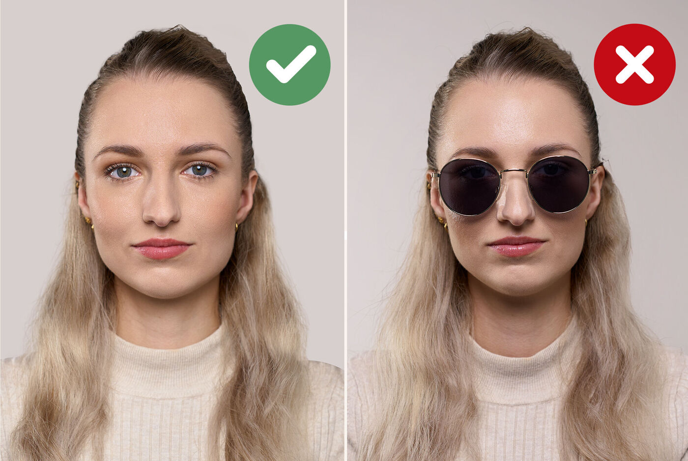 Pas de lunettes sur une photo d'identité