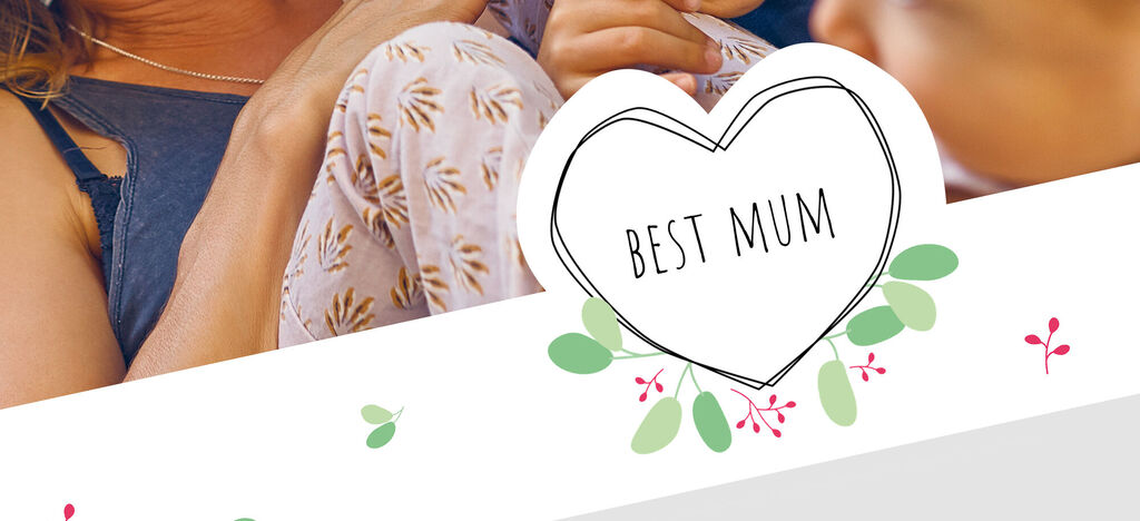 Une carte pour la meilleure maman avec 'BEST MUM' entouré d'éléments floraux en couleurs douces.