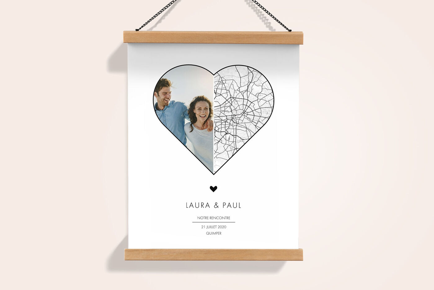 Affiche personnalisée avec ville et prénoms du couple