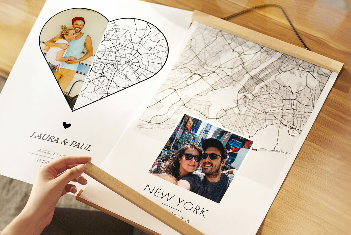 Affiche carte personnalisée avec une photo de couple et un plan de New-York