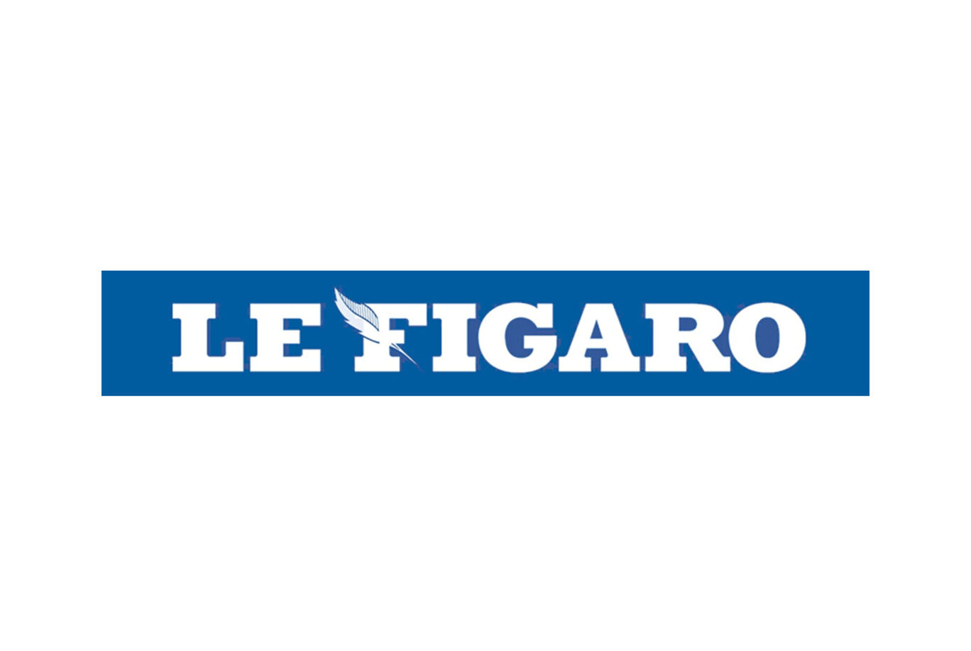Logo de Le Figaro, journal français en bleu avec encre blanche et plume stylisée.
