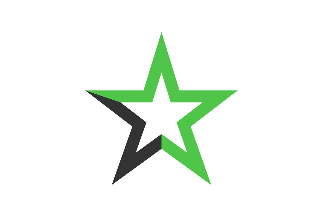 Une étoile moderne en noir et vert avec un centre blanc, émettant de l'énergie créative