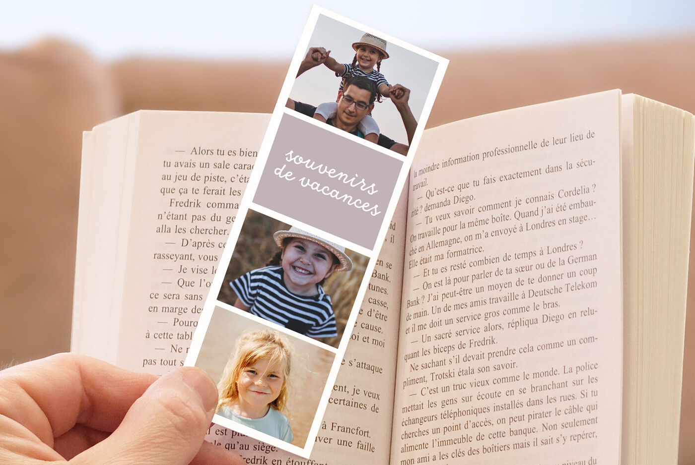 Marque-page personnalisé avec des photos de famille avec enfants en vacances