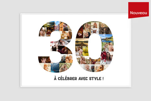 Affiche anniversaire personnalisée avec le nombre 30 en grand rempli de photos