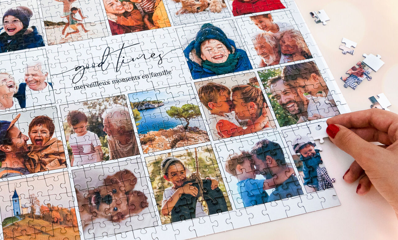 Assemblage d’un puzzle photo personnalisé en mosaïque de portraits
