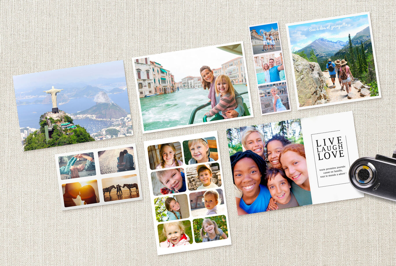 Souvenirs variés sur affiches, cartes et albums, inspirés par des expériences et des émotions.