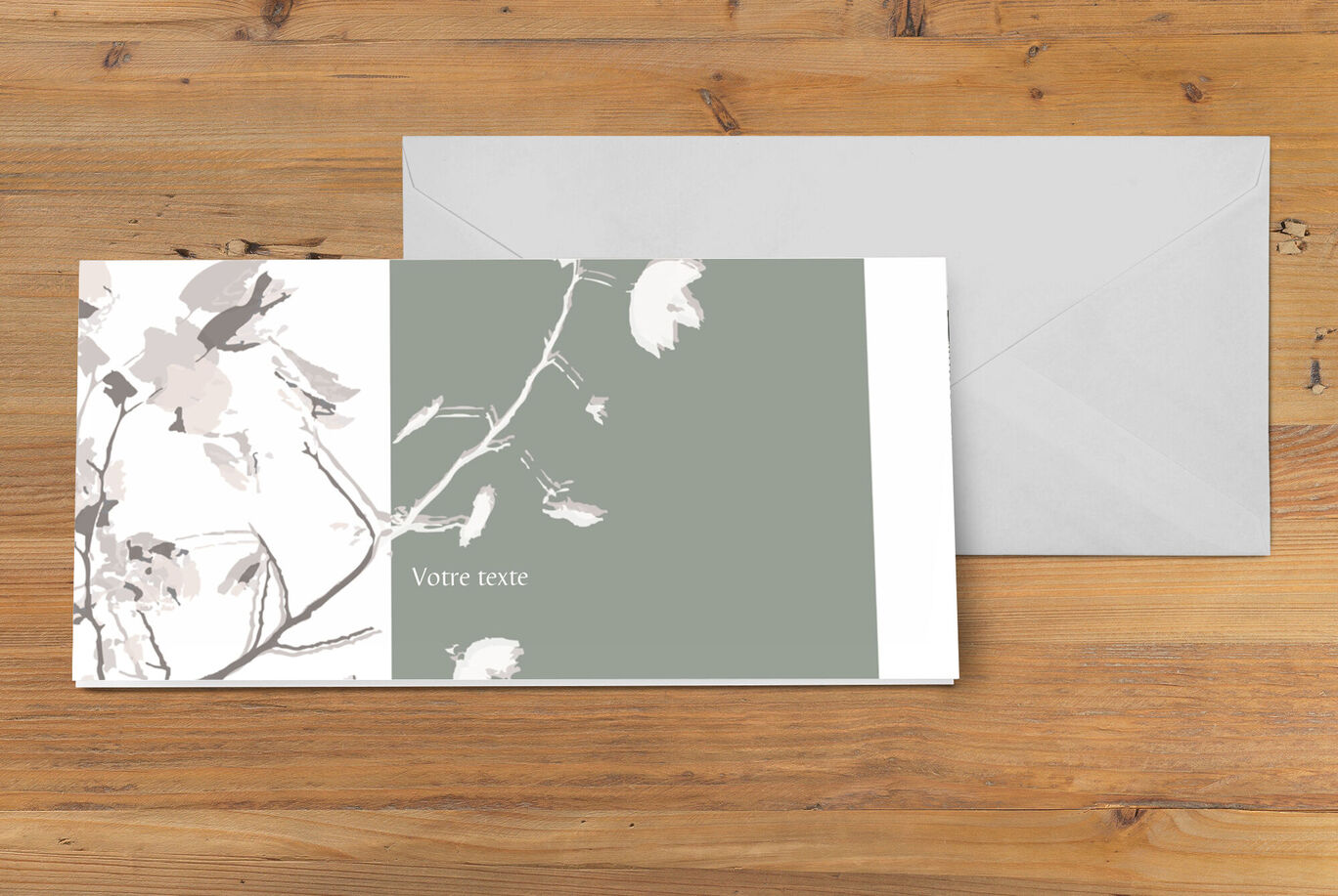 Un design élégant avec des motifs de plantes stylisés sur une couverture. Texte indéfini en français sur fond gris doux.