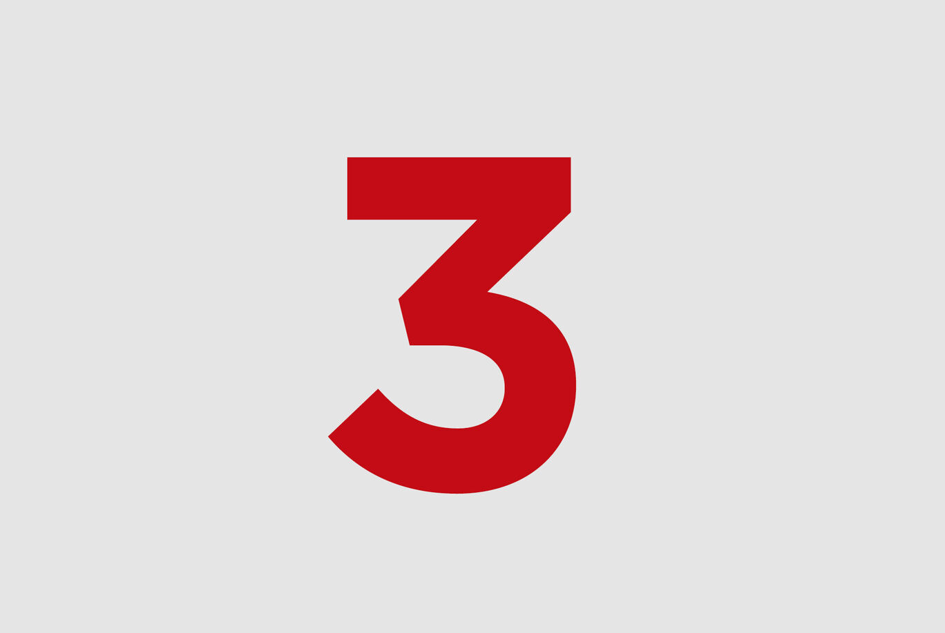 Chiffre rouge trois sur fond gris