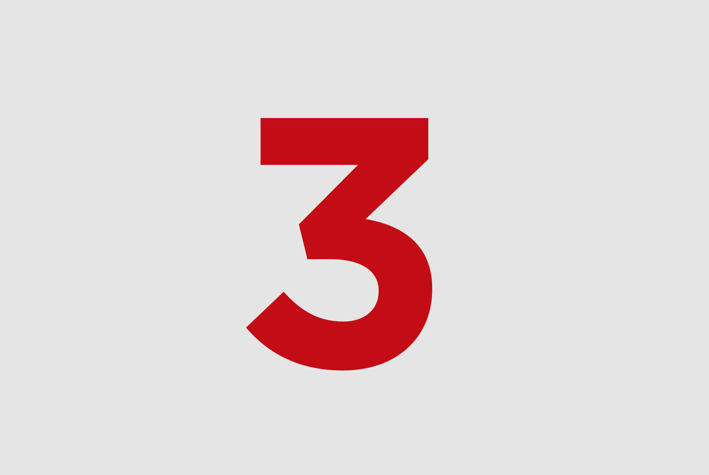 Chiffre rouge trois sur fond gris