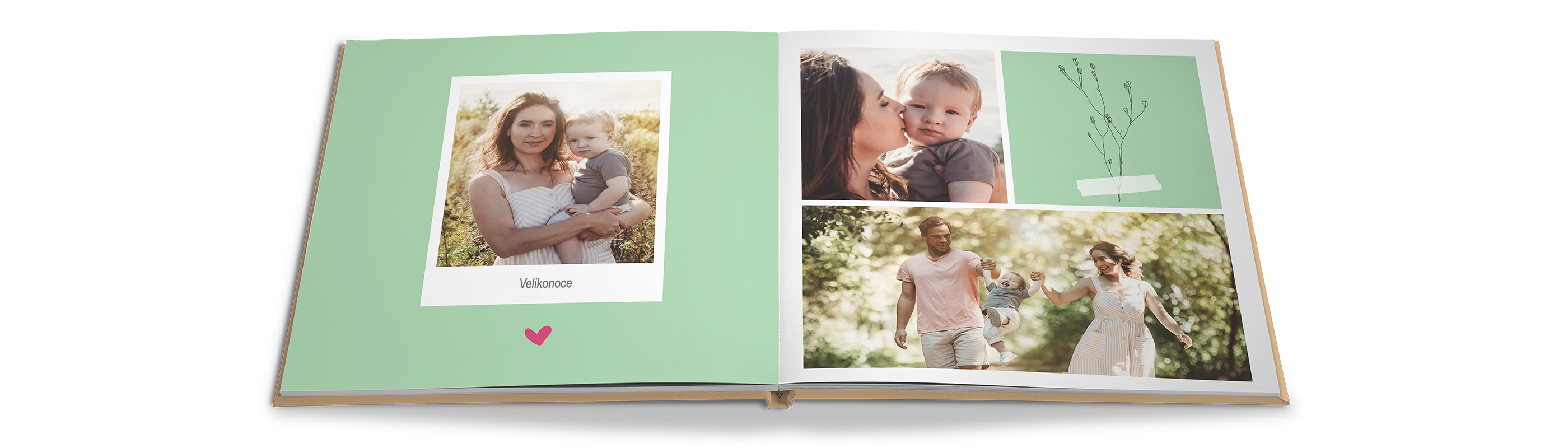 Album photo personnalisé ouvert avec photos de famille, cadeau photo idéal pour Pâques