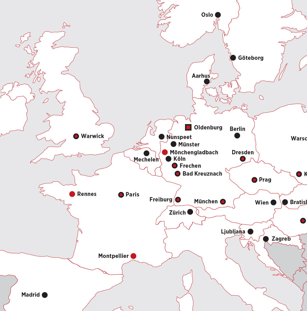 Carte d'Europe avec villes et itinéraires