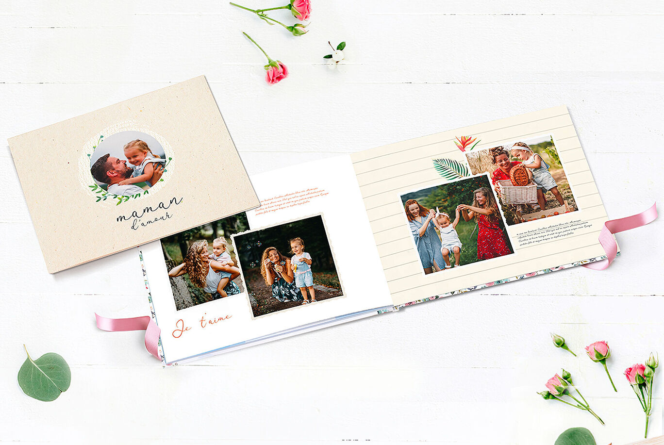 Un album photo CEWE montrant des moments heureux en famille et avec des enfants.