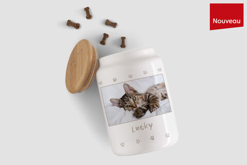 Boîte à friandise personnalisée avec la photo d'un chat nommé Lucky