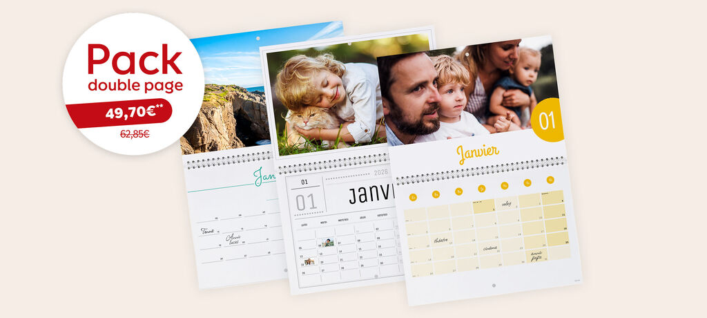 Pack de 3 calendriers photo double-page A3 avec une offre à 49,70 € au lieu de 62,85 €