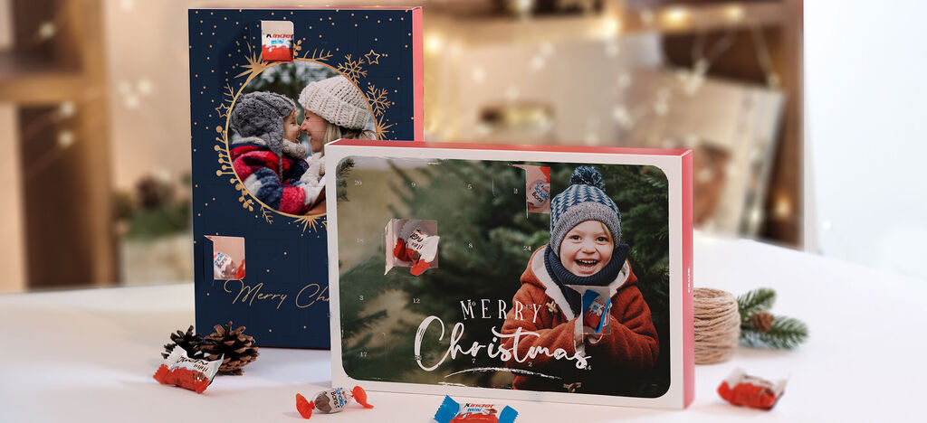 Deux cartes de vœux CEWE joliment conçues pour Noël avec des motifs créatifs.