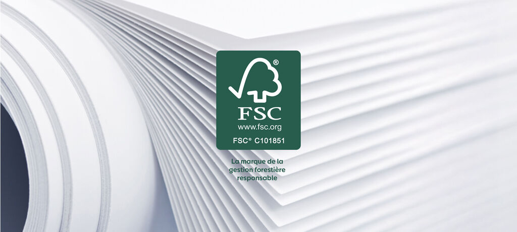 Visuel du papier premium utilisé par CEWE pour ses albums avec le logo FSC