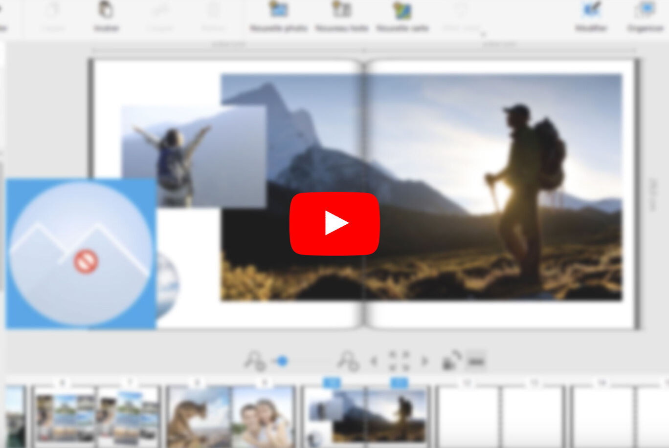 Une capture d'écran du concepteur d'album photo CEWE avec une icône vidéo.