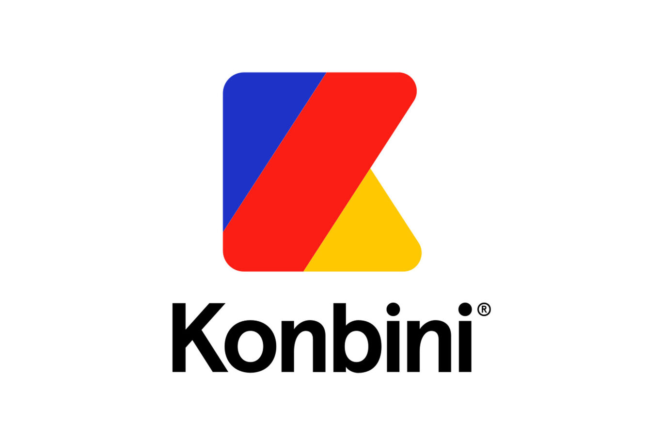 Logo Konbini avec des formes géométriques colorées en rouge, bleu et jaune