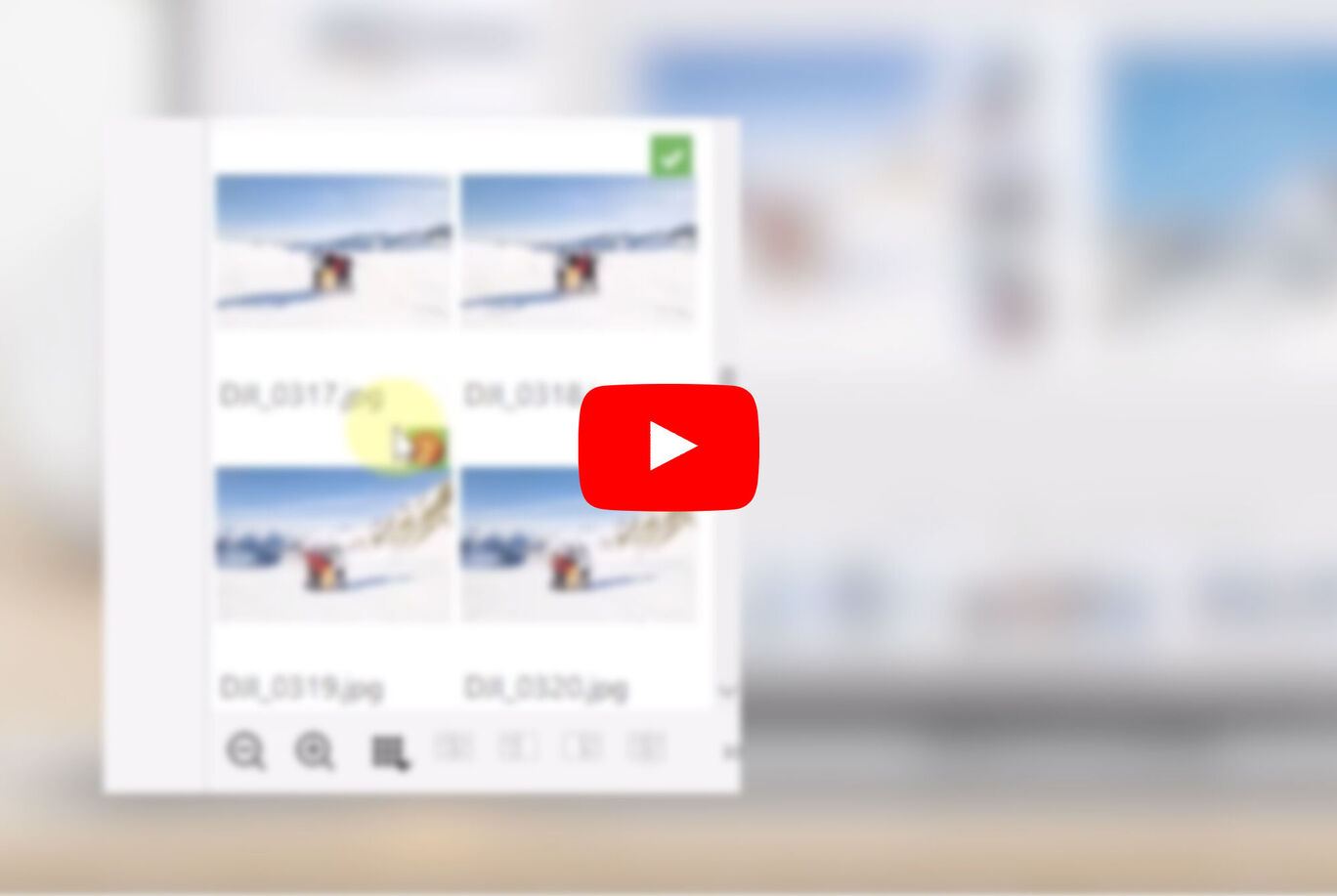 Sélection de photos dans un logiciel de retouche avec un beau paysage de vacances en arrière-plan