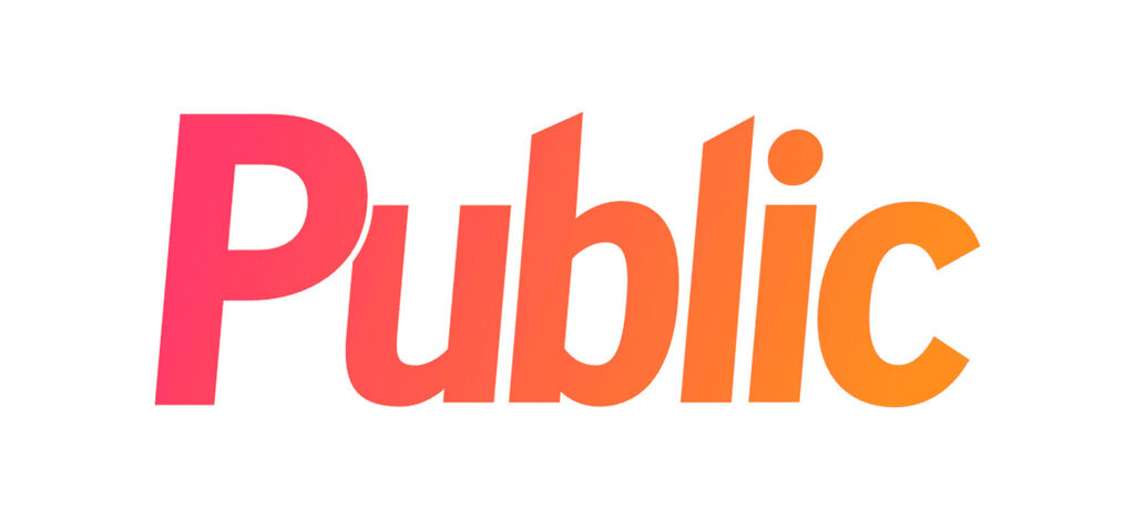 Le logo de Public avec des lettres colorées en rouge et orange.