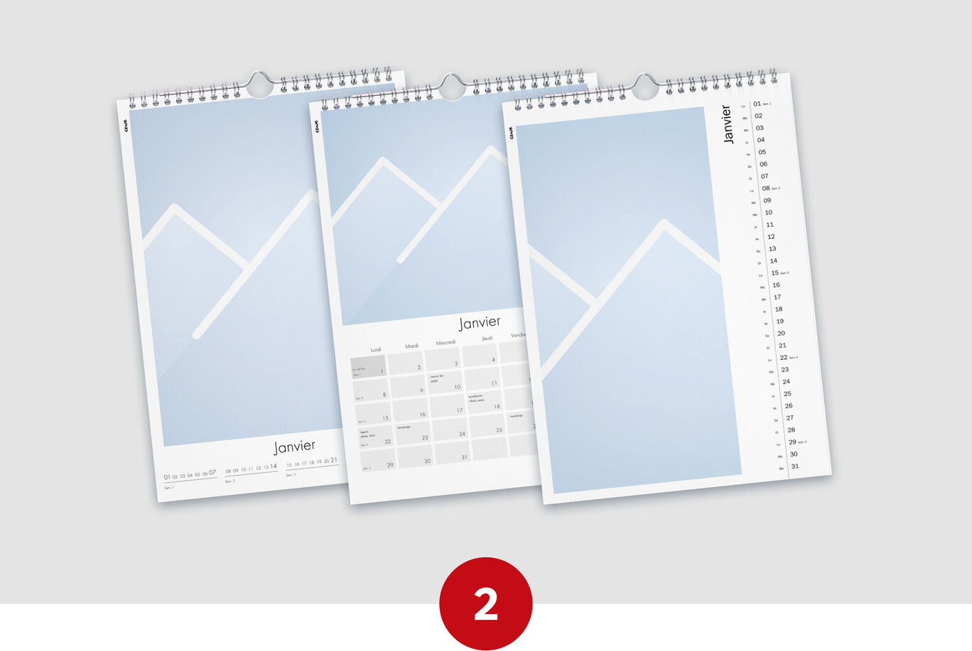 Etape 2 : illustration de 3 calendriers photo A4 portrait