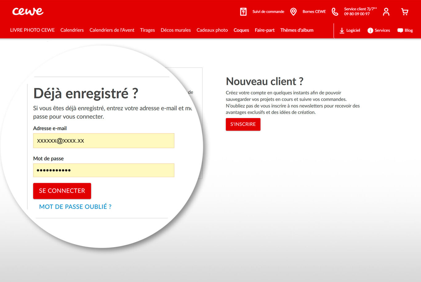 Champs du formulaire de connexion sur le site CEWE.