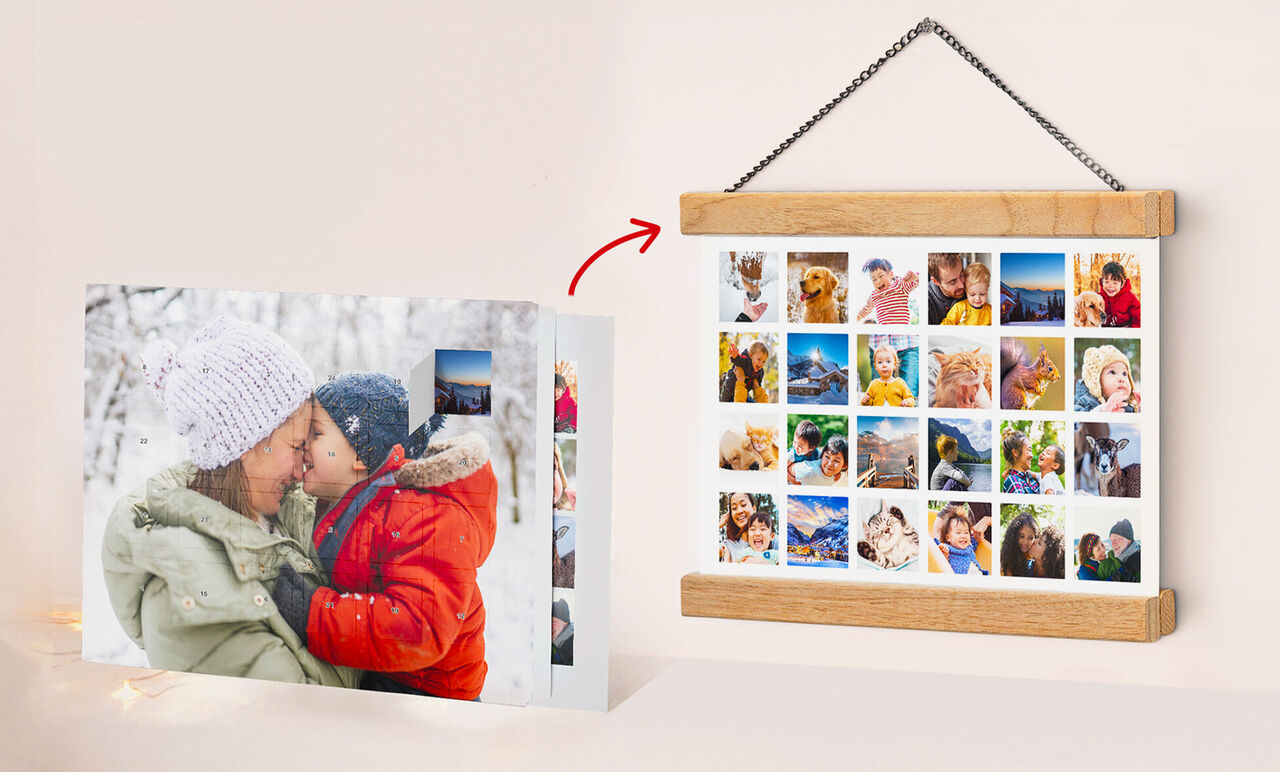 Démonstration du calendrier de l’Avent personnalisé qui se transforme en poster photos pêle-mêle