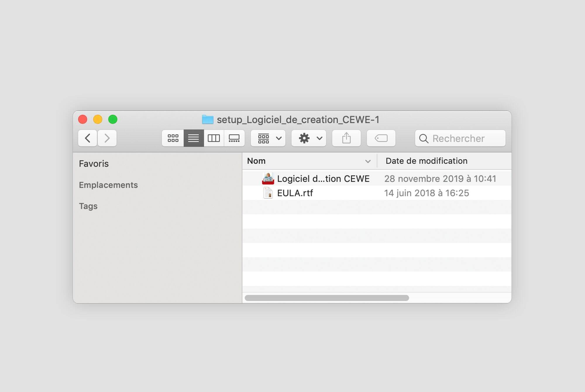 Vue d'écran d'un dossier informatique contenant des fichiers CEWE.